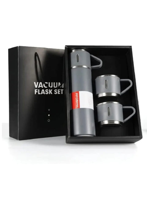 Premium Stainless Steel Vacuum Flask Set with 2 Cups – Hot & Cold Insulation