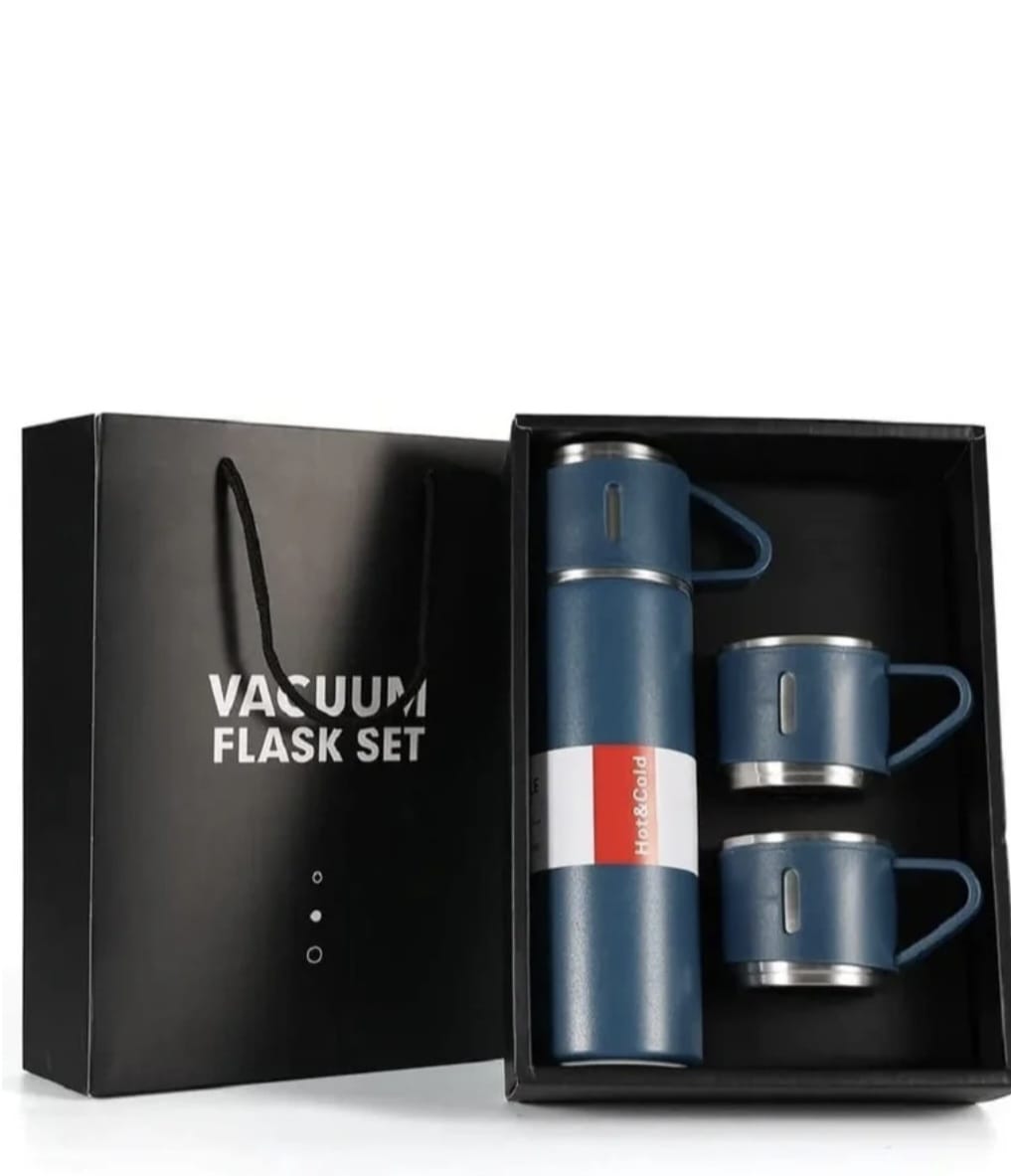 Premium Stainless Steel Vacuum Flask Set with 2 Cups – Hot & Cold Insulation