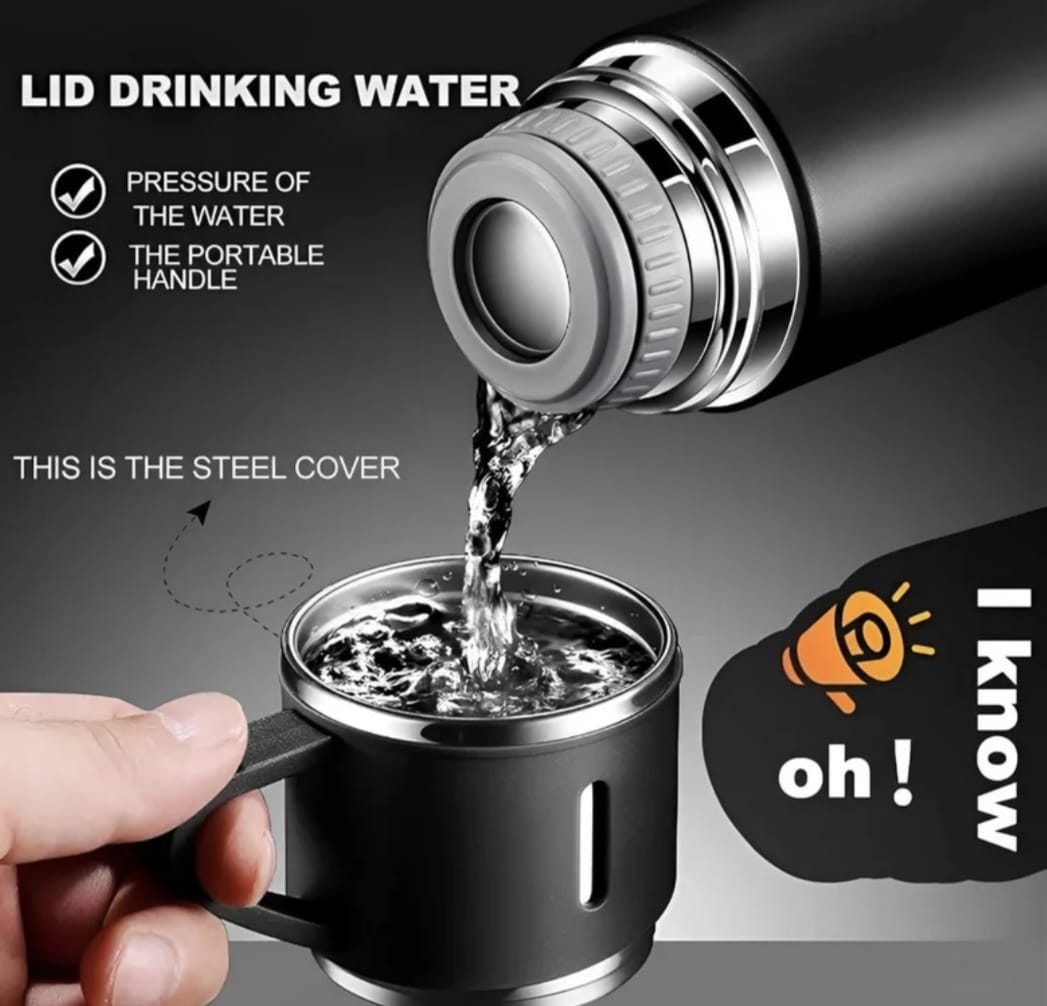 Premium Stainless Steel Vacuum Flask Set with 2 Cups – Hot & Cold Insulation