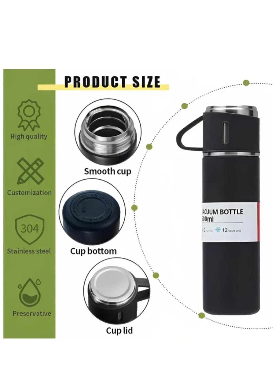 Premium Stainless Steel Vacuum Flask Set with 2 Cups – Hot & Cold Insulation